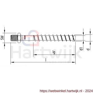 Heco Multi-Monti-Plus ST schroefstokanker 7,5x60 mm met metrisch buitendraad SW 10 zeskantkop verzinkt blauw A2K 50 stuks VARIANTA verpakking - H50802119 - afbeelding 2