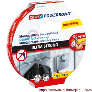 Tesa 55792 Powerbond Ultra Strong montagetape 5 m x 19 mm - H11650559 - afbeelding 1