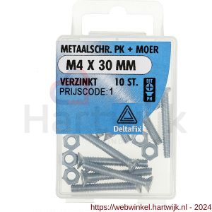 Deltafix metaalschroef platkop met moer verzinkt M4x30 mm DIN 965/934 blister 10 stuks - H21901602 - afbeelding 1