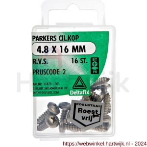 Deltafix parker cilinderkop Phillips PH RVS A2 4.8x16 mm DIN 7981C blister 16 stuks - H21901742 - afbeelding 1