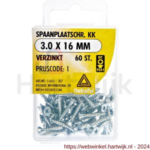 Deltafix spaanplaatschroef platkop kruiskop verzinkt 3.0x16 mm blister 60 stuks - H21902103 - afbeelding 1