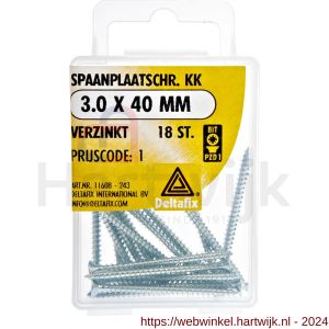 Deltafix spaanplaatschroef platkop kruiskop verzinkt 3.0x40 mm blister 18 stuks - H21902108 - afbeelding 1