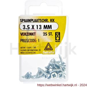 Deltafix spaanplaatschroef platkop kruiskop verzinkt 3.5x13 mm blister 25 stuks - H21902109 - afbeelding 1