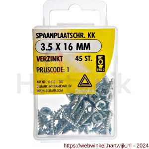 Deltafix spaanplaatschroef platkop kruiskop verzinkt 3.5x16 mm blister 45 stuks - H21902110 - afbeelding 1