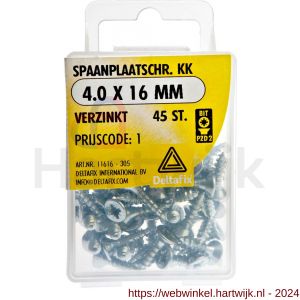 Deltafix spaanplaatschroef platkop kruiskop verzinkt 4.0x16 mm blister 45 stuks - H21902116 - afbeelding 1