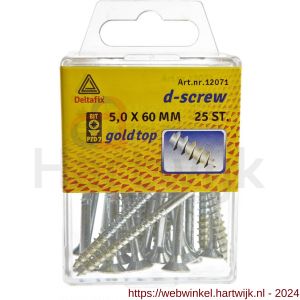 D-Screw Gold-Top spaanplaatschroef platkop kruiskop met smeerfilm verzinkt 5.0x60 mm blister 25 stuks - H21902028 - afbeelding 1