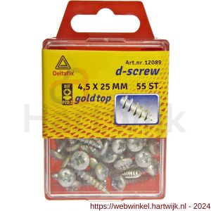 D-Screw Gold-Top spaanplaatschroef cilinderkop kruiskop met smeerfilm verzinkt 4.5x25 mm blister 55 stuks - H21901937 - afbeelding 1