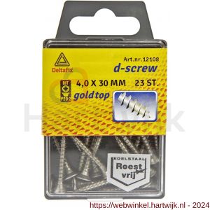 D-Screw Gold-Top spaanplaatschroef platkop kruiskop met smeerfilm RVS A2 4.0x30 mm blister 23 stuks - H21902000 - afbeelding 1