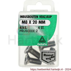 Deltafix inbusbout platkop RVS A2 M8x20 mm DIN 7991 blister 4 stuks - H21904484 - afbeelding 1