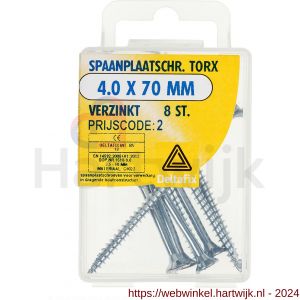 Deltafix spaanplaatschroef platkop Torx met nibs type 17 snijpunt verzinkt 4.0x70 mm blister 8 stuks - H21904771 - afbeelding 1