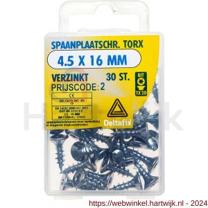 Deltafix spaanplaatschroef platkop Torx met nibs type 17 snijpunt verzinkt 4.5x16 mm blister 30 stuks - H21904772 - afbeelding 1