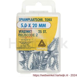 Deltafix spaanplaatschroef platkop Torx met nibs type 17 snijpunt verzinkt 5.0x20 mm blister 25 stuks - H21904773 - afbeelding 1