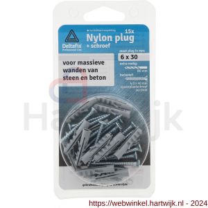 Deltafix nylon plug met spaanplaatschroef grijs 6x30 mm blister 15 stuks - H21901184 - afbeelding 1