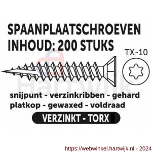 Private-Label spaanplaatschroef platkop Torx met nibs type 17 snijpunt verzinkt 3.0x16 mm doos 200 stuks - H21905164 - afbeelding 2