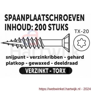 Private-Label spaanplaatschroef platkop Torx met nibs type 17 snijpunt verzinkt 4.0x45/27 mm doos 200 stuks - H21905180 - afbeelding 2