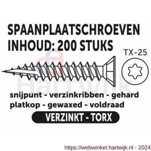 Private-Label spaanplaatschroef platkop Torx met nibs type 17 snijpunt verzinkt 5.0x20 mm doos 200 stuks - H21905192 - afbeelding 2