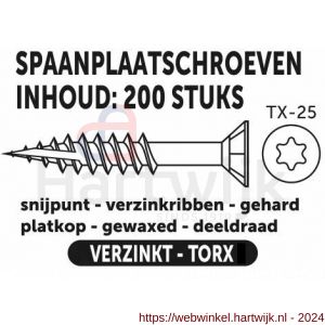 Private-Label spaanplaatschroef platkop Torx met nibs type 17 snijpunt verzinkt 5.0x40/24 mm doos 200 stuks - H21905195 - afbeelding 2