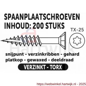 Private-Label spaanplaatschroef platkop Torx met nibs type 17 snijpunt verzinkt 6.0x60/36 mm doos 200 stuks - H21905211 - afbeelding 2