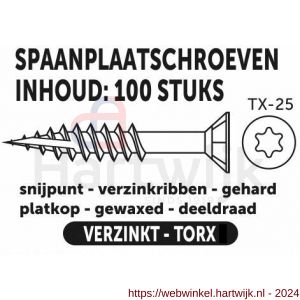 Private-Label spaanplaatschroef platkop Torx met nibs type 17 snijpunt verzinkt 6.0x140/75 mm doos 100 stuks - H21905205 - afbeelding 2