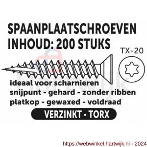 Private-Label spaanplaatschroef platkop-torx-zonder nibs-voor scharnier-type 17 snijpunt verzinkt 4.0x40 mm doos 200 stuks - H21905231 - afbeelding 2