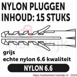 Private-Label nylon plug grijs 14x75 mm 15 stuks - H21905011 - afbeelding 2