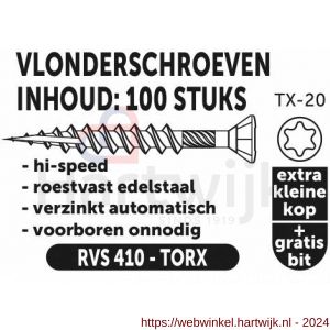 Private-Label vlonderschroef hi-speed Torx RVS 410 4.5x30 mm doos 100 stuks - H21905251 - afbeelding 2