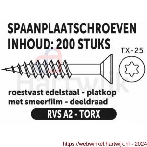 Private-Label spaanplaatschroef platkop-torx RVS A2 5.0x70/42 mm doos 200 stuks - H21905227 - afbeelding 2