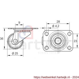 Tente zwenkwiel met plaat zwart 25 mm maximaal 10 kg - H21905293 - afbeelding 2