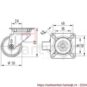 Tente zwenkwiel met plaat grijs 50 mm maximaal 40 kg - H21905285 - afbeelding 2