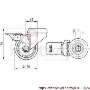 Tente zwenkwiel met gat met rem grijs 50 mm maximaal 40 kg - H21905269 - afbeelding 2