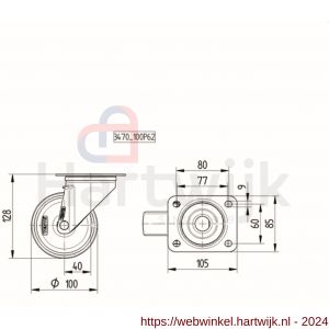 Tente zwenkwiel met plaat grijs 100 mm maximaal 160 kg - H21905282 - afbeelding 2