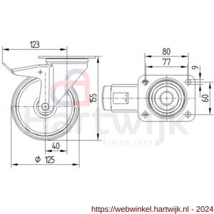 Tente zwenkwiel met plaat met rem grijs 125 mm maximaal 250 kg - H21905273 - afbeelding 2