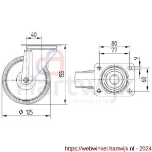 Tente zwenkwiel met plaat grijs 125 mm maximaal 250 kg - H21905283 - afbeelding 2