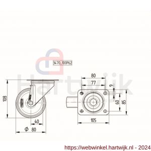 Tente zwenkwiel met plaat zwart 80 mm maximaal 70 kg - H21905297 - afbeelding 2