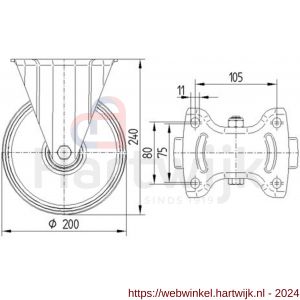 Tente bokwiel zwart 200 mm maximaal 205 kg - H21904953 - afbeelding 2