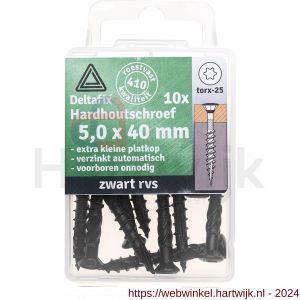 Deltafix hardhoutschroef platkop zwart RVS 5.0x40 mm blister 10 stuks - H21904418 - afbeelding 1