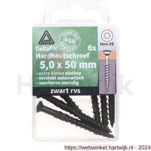 Deltafix hardhoutschroef platkop zwart RVS 5.0x50 mm blister 6 stuks - H21904421 - afbeelding 1