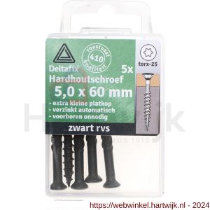 Deltafix hardhoutschroef platkop zwart RVS 5.0x60 mm blister 5 stuks - H21904423 - afbeelding 1