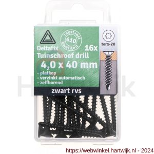 Deltafix spaanplaatschroef platkop Torx met nibs boorpunt zwart gecoat RVS 410 4.0x40 mm blister 16 stuks - H21904775 - afbeelding 1