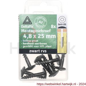 Deltafix montageschroef kleur standaard zwart RVS 4.8x25 mm blister 8 stuks - H21904573 - afbeelding 1