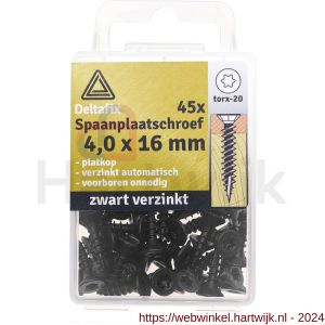 Deltafix spaanplaatschroef platkop Torx met nibs type 17 snijpunt zwart verzinkt 4.0x16 mm blister 45 stuks - H21904779 - afbeelding 1