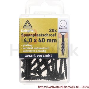 Deltafix spaanplaatschroef platkop Torx met nibs type 17 snijpunt zwart verzinkt 4.0x40/24 mm blister 20 stuks - H21904782 - afbeelding 1