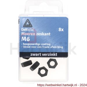 Deltafix moer zeskant zwart verzinkt M6 DIN 934 blister 8 stuks - H21904571 - afbeelding 1