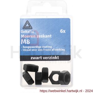 Deltafix moer zeskant zwart verzinkt M8 DIN 934 blister 6 stuks - H21904572 - afbeelding 1