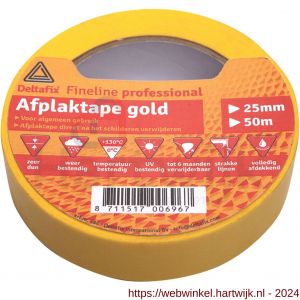 Deltafix afplaktape zelfklevend fineline gold met label geel 50 m x 25 mm - H21902700 - afbeelding 1