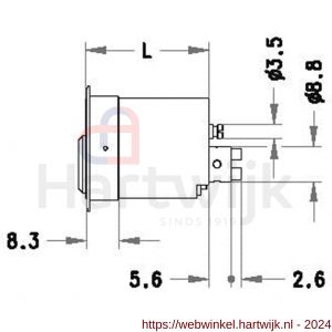 Evva meubelcilinder 36 mm lang 3KS diameter 25 mm keersleutel verschillend sluitend messing vernikkeld - H22100587 - afbeelding 2