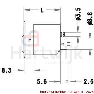 Evva meubelcilinder 36 mm lang 3KS diameter 25 mm keersleutel verschillend sluitend messing vernikkeld - H22100583 - afbeelding 2