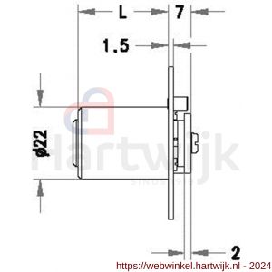 Evva plaatmontagecilinder voor schuifdeur montageplaat rond 3KS diameter 22 mm keersleutel verschillend sluitend messing vernikkeld - H22102475 - afbeelding 2