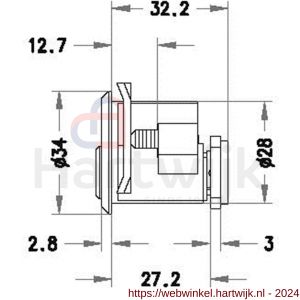 Evva plaatmontagecilinder 3KS diameter 28 mm keersleutel verschillend sluitend messing vernikkeld - H22102447 - afbeelding 2