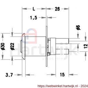 Evva plaatmontagecilinder voor bureauladen 3KS diameter 22 mm keersleutel plan messing vernikkeld - H22102458 - afbeelding 2